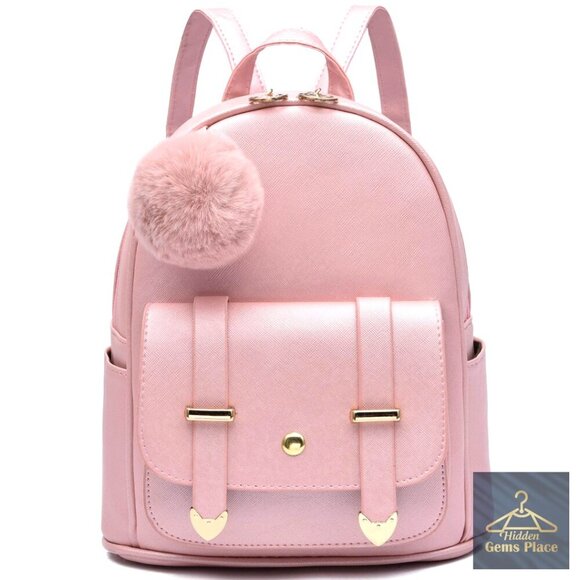 Mini PU Leather Backpack with Pompom, Adjustable Straps, 6  display picture 2